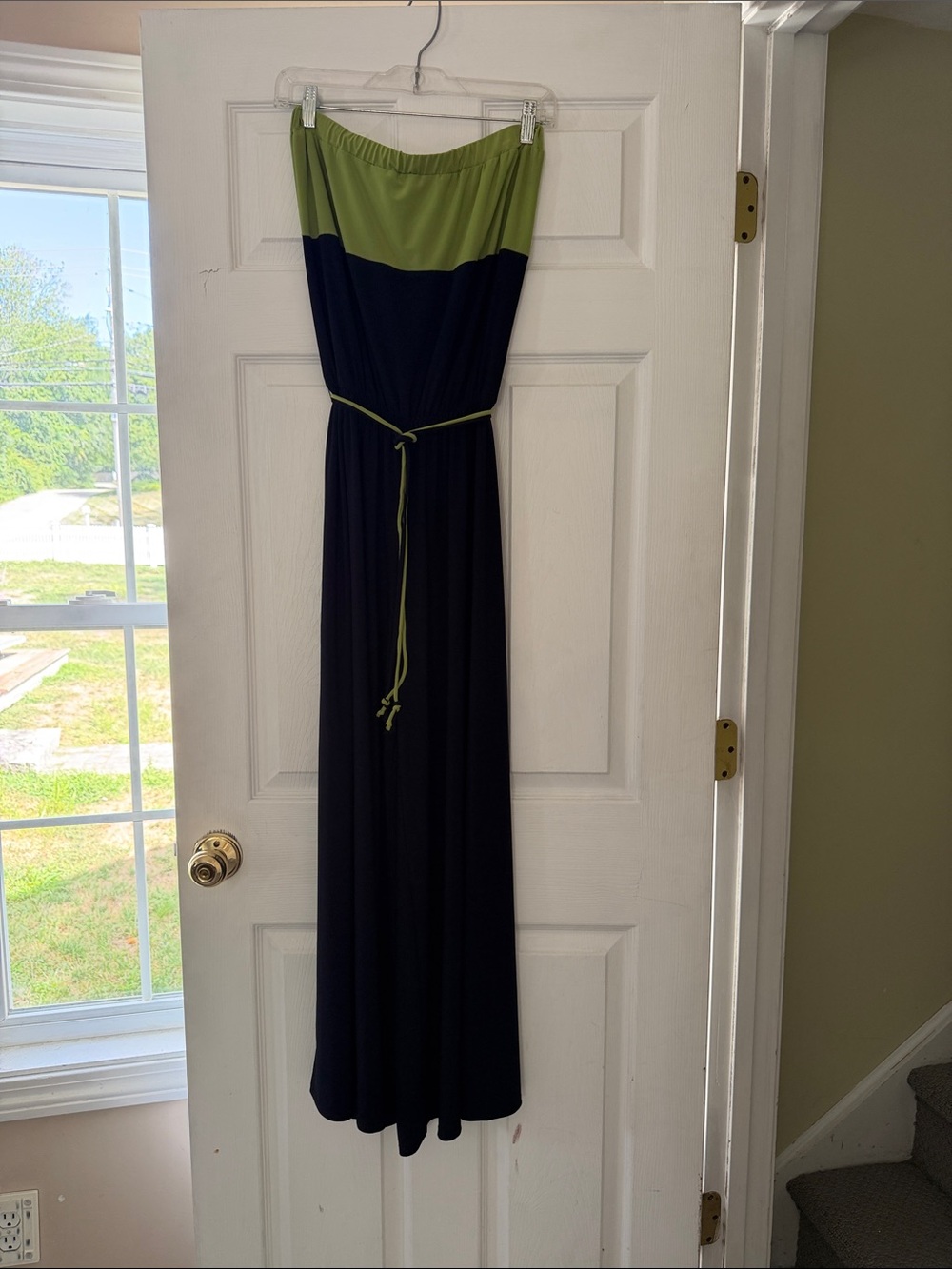 Strapless Colorblock Jumpsuit in Sumer Green and Navy
